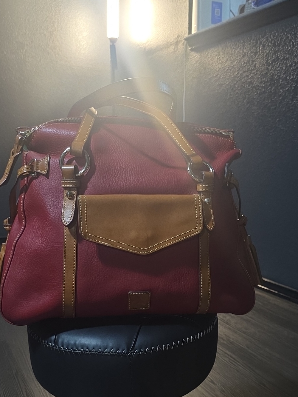 Dooney & Bourke Red Leather Satchel with Tan Trim